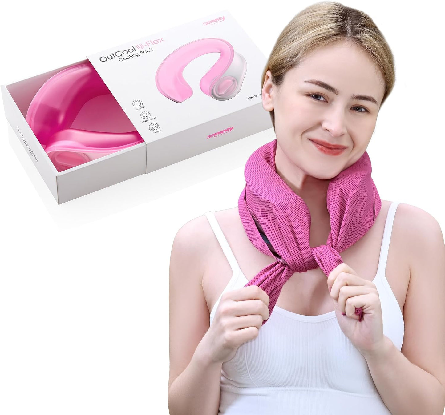 samply Reusable Ice Packs for Neck, Neck Ice Pack Wrap, Dove Gray | Wearable design cools the neck and shoulders in hot weather. Reusable gel pack is ideal for commuting, work and outdoor use.