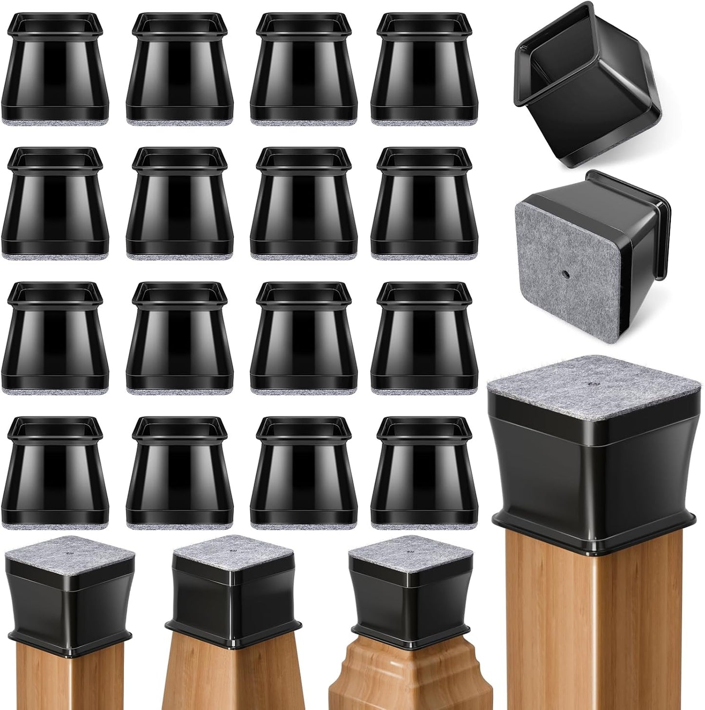 Ansible 24 Pcs Chair Leg Floor Protectors Square | Silicone Felt Furniture Leg Pads Caps Covers for Hardwood Floors (Fit:1-1/16" to 1-5/8")