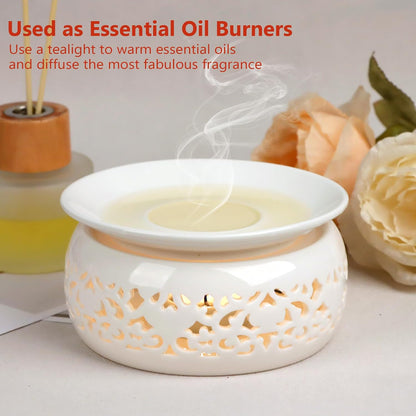 Teapot Warmer, Ceramic Tea Warmer with Tealight Holder, Teapot Heater for Heating Tea, Coffee, Milk, Tea Light Warmer (White)