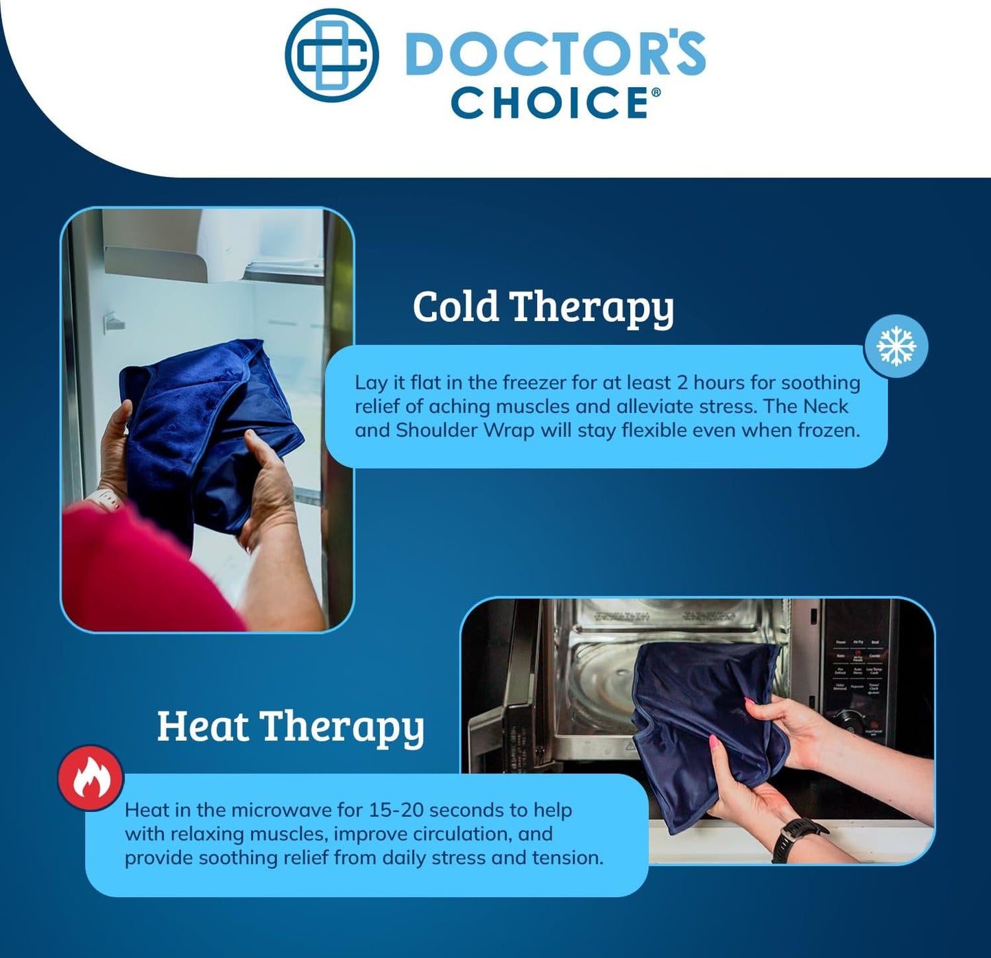 Doctor's Choice Neck & Shoulder Wrap, Hot & Cold Therapy, Flexible Gel Pack | Heat it or Chill it, Dual-sided Design, Adjustable Closure, Ergonomic Comfort, Hands-Free Use, Machine Washable