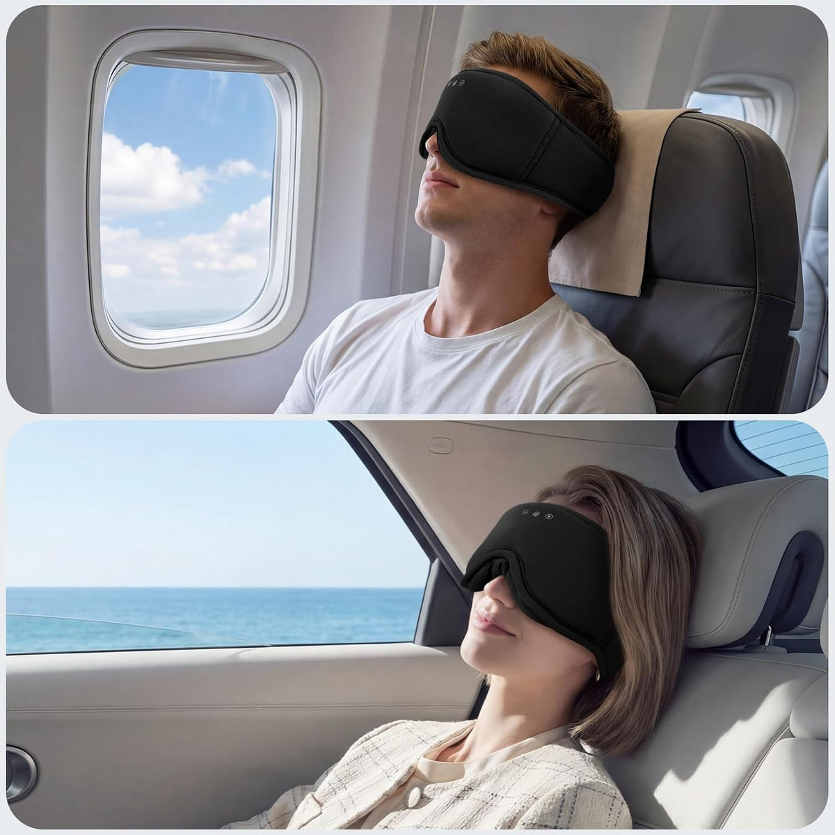 Bamboo Cotton Sleep Mask with Bluetooth Headphones, 100% Blackout, Grey