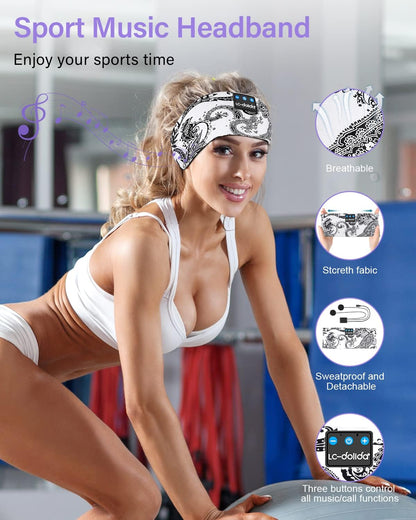 LC-dolida Sleep Headphones Bluetooth Headband Sleeping Wireless Headband Headphones with Thin HD Stereo Speakers Perfect for Side Sleepers, Sport, Yoga, Travel