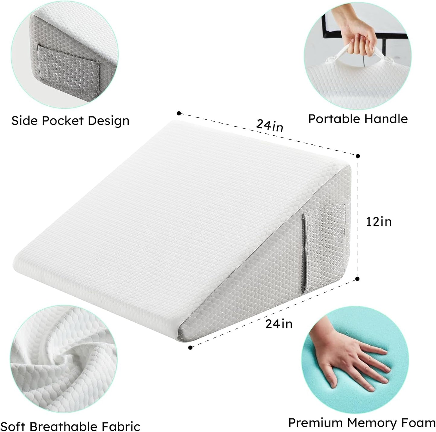 Bedluxe Wedge Pillow, 10 inch Bed Wedge Pillow for Headboard, Pillow Wedge for Acid Reflux Relief, Sleeping, Back Pain Relief, Snoring, Triangle Pillow Wedge, White/Grey