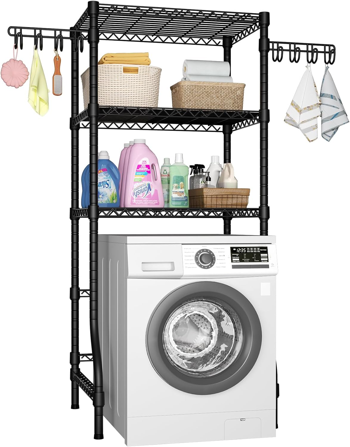 U8 Medium Laundry Room Storage Organizer, Over the Washer and Dryer Storage Shelves for Laundry Organization, 32.3”W x 17.3”D x 76.2”H, Suit Washing Machine Width within 29.9”, Hold 304 lb, Black