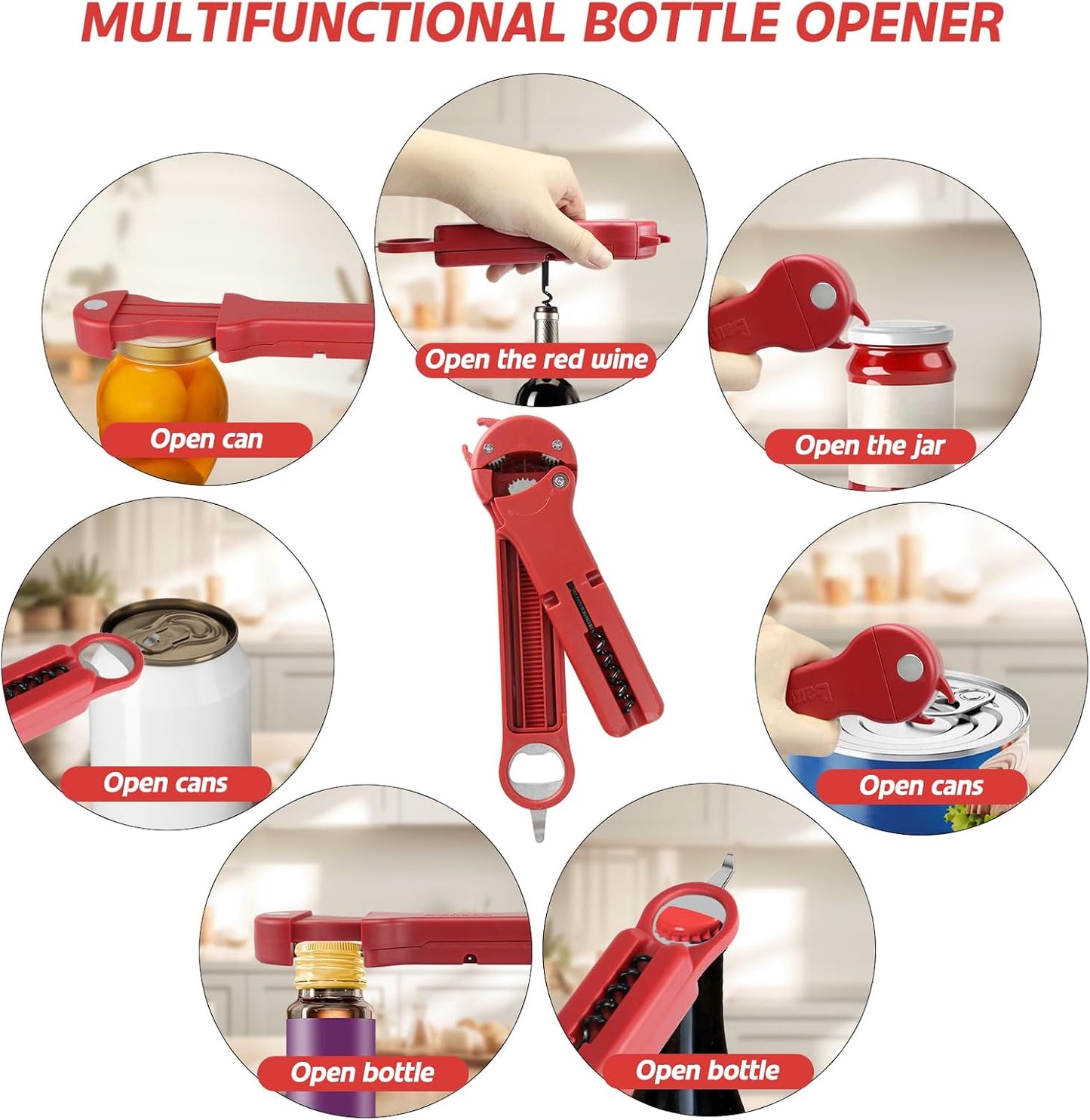 Jar Opener for Seniors with Arthritis, 7 in 1 Bottle Opener and Wine Corkscrew, Easy Grip Kitchen Gadget for Weak Hands Elderly, Retractable Jaw Lid Opener with Magnetic Storage (Teal)