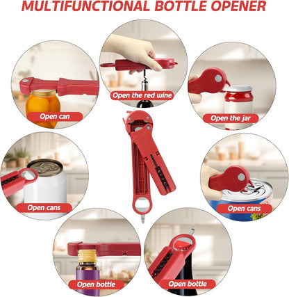 Jar Opener for Seniors with Arthritis, 7 in 1 Bottle Opener and Wine Corkscrew, Easy Grip Kitchen Gadget for Weak Hands Elderly, Retractable Jaw Lid Opener with Magnetic Storage (Teal)