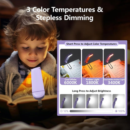 VAVOFO USB Rechargeable Bookmark Reading Light, Blue Light Blocking Amber LEDs for Bedtime Reading - Clip On, 9 Lighting Modes