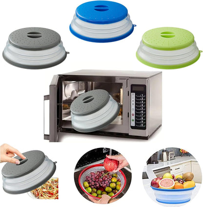Microwave Splatter Cover Vented for Food, Splatter Guard & Colander Kitchen Gadget for Fruit Vegetables Microwave Plate Cover with Hook Hole,Dishwasher-Safe,BPA-Free Silicone & Plastic (2 Pack)
