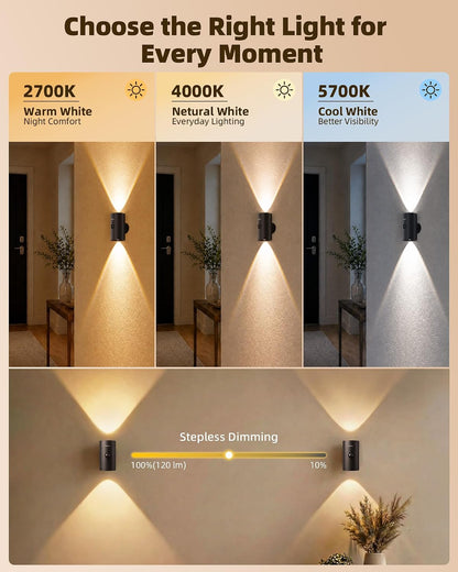 EZVALO Motion Sensor Wall Sconces with Remote, Rechargeable Battery Operated 4000mAh Wall Lights, 3 Color Temperatures & 12 RGB, Wireless LED Lighting for Hallway, Living Room (Brushed Gold, 2 Pack)