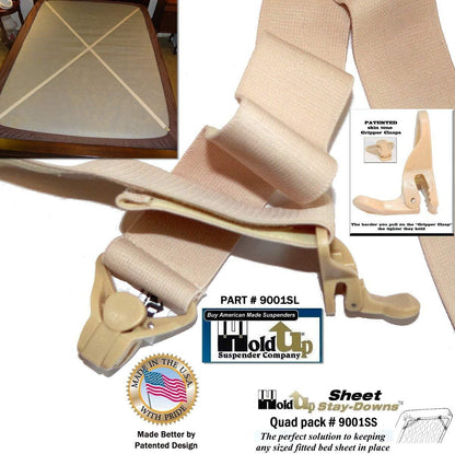 Holdup Bed Sheet Stay-Downs Short Quad USA Patented Plastic Gripper Clasps