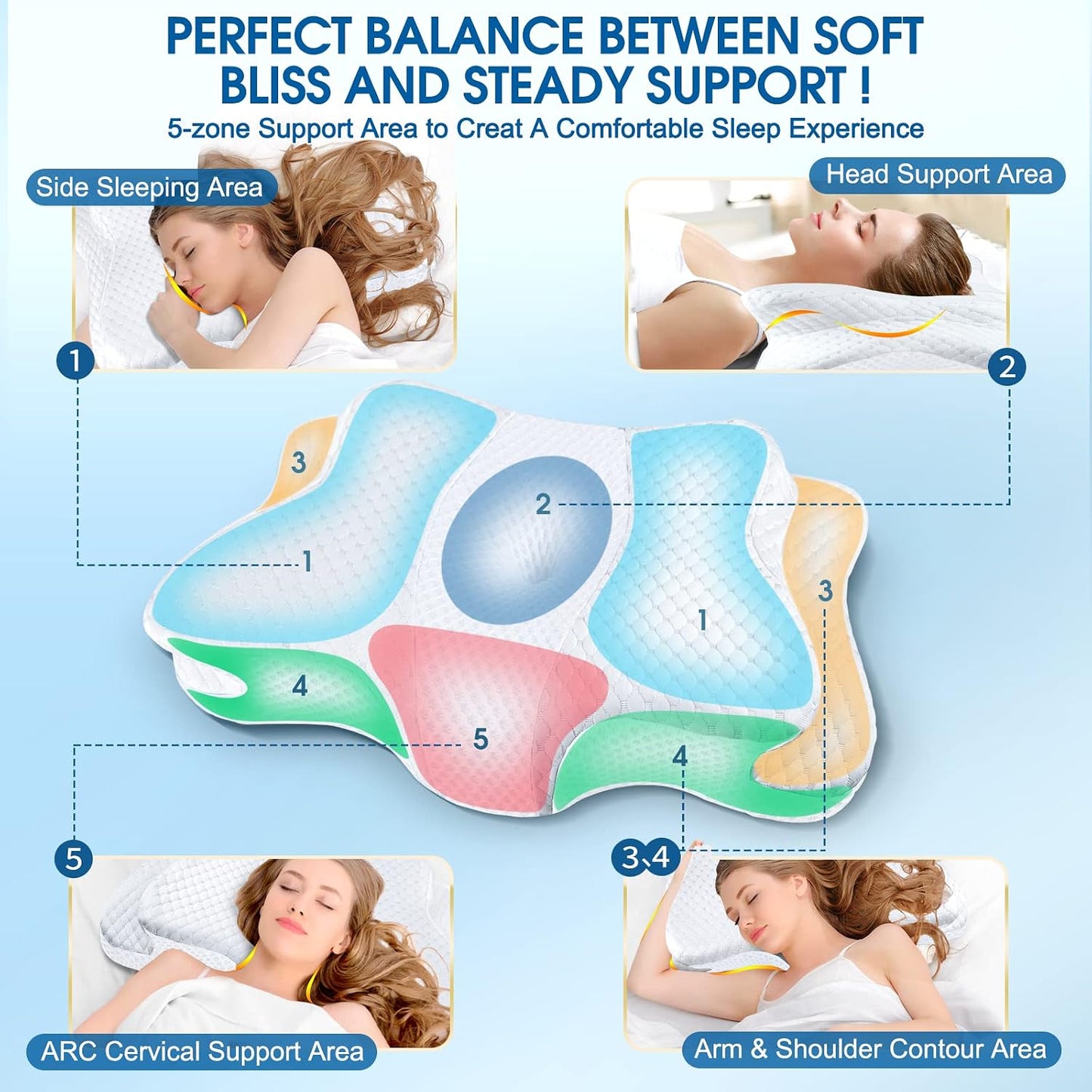 CHxxy Memory Foam Pillows, Cervical Pillow for Neck & Shoulder Pain Relief | Ergonomic Contour Bed Pillow, Soft for Side Sleep Stomach Sleeping and Back Sleeper-Queen Size&Grey