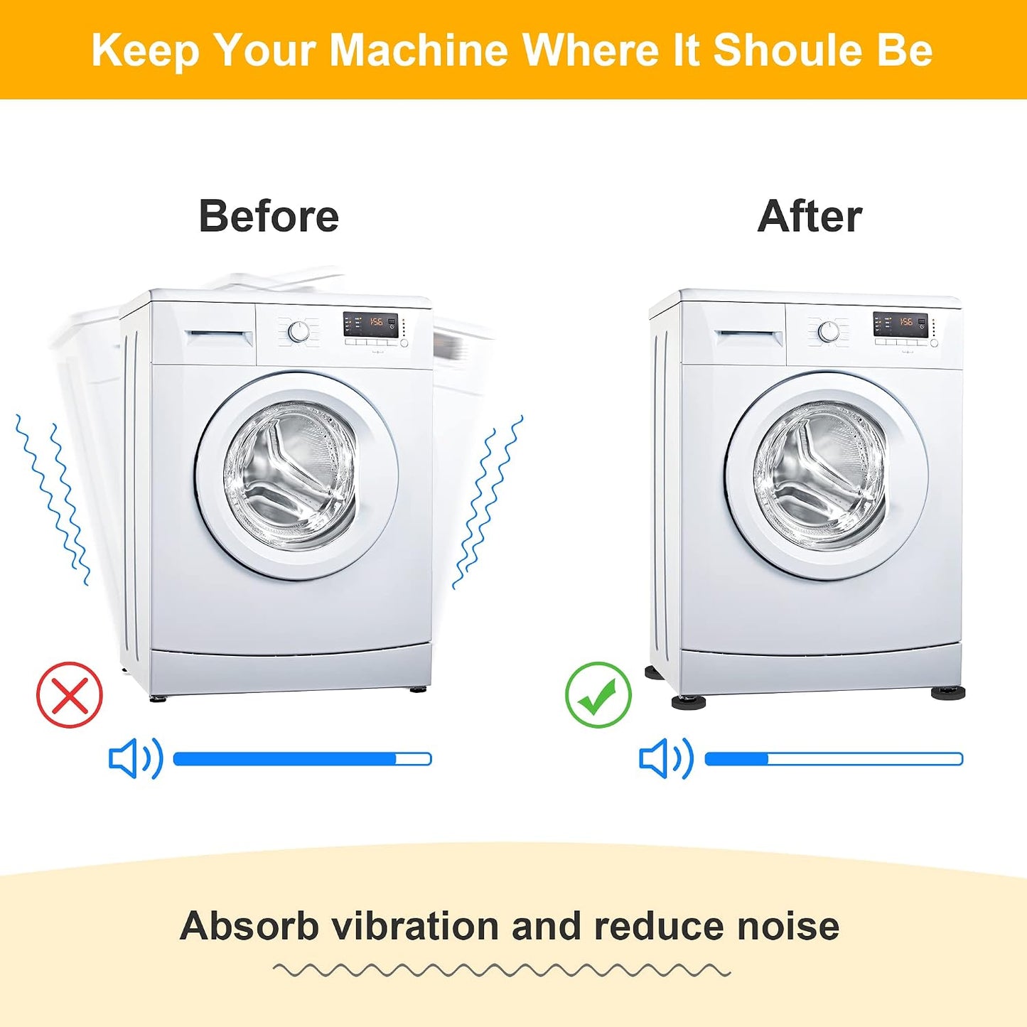 MyLifeUNIT EVA Shock Absorbing Washer Pads, Anti-Vibration Washer Mat Protector for Washing Machine Dryer Treadmill (8 Pack)