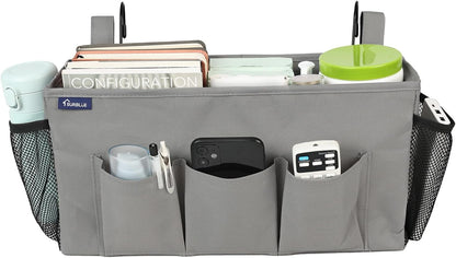 Surblue Bedside Organizer with Hook Bedside Caddy Hanging Storage Bag with Adjustable Straps and Water Bottle Holder for Home College Dorm Bunk Bed Accessories, Crib Bed Rails, Hospital Bed, Black