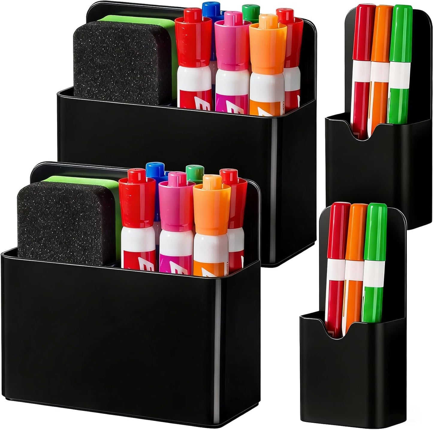 BEYGORM Magnetic Marker Holder, Dry Erase Pen Organizer for Whiteboard | 4 pack strong magnet backed plastic pencil & pen cups for classroom, locker & refrigerator accessories(Black)