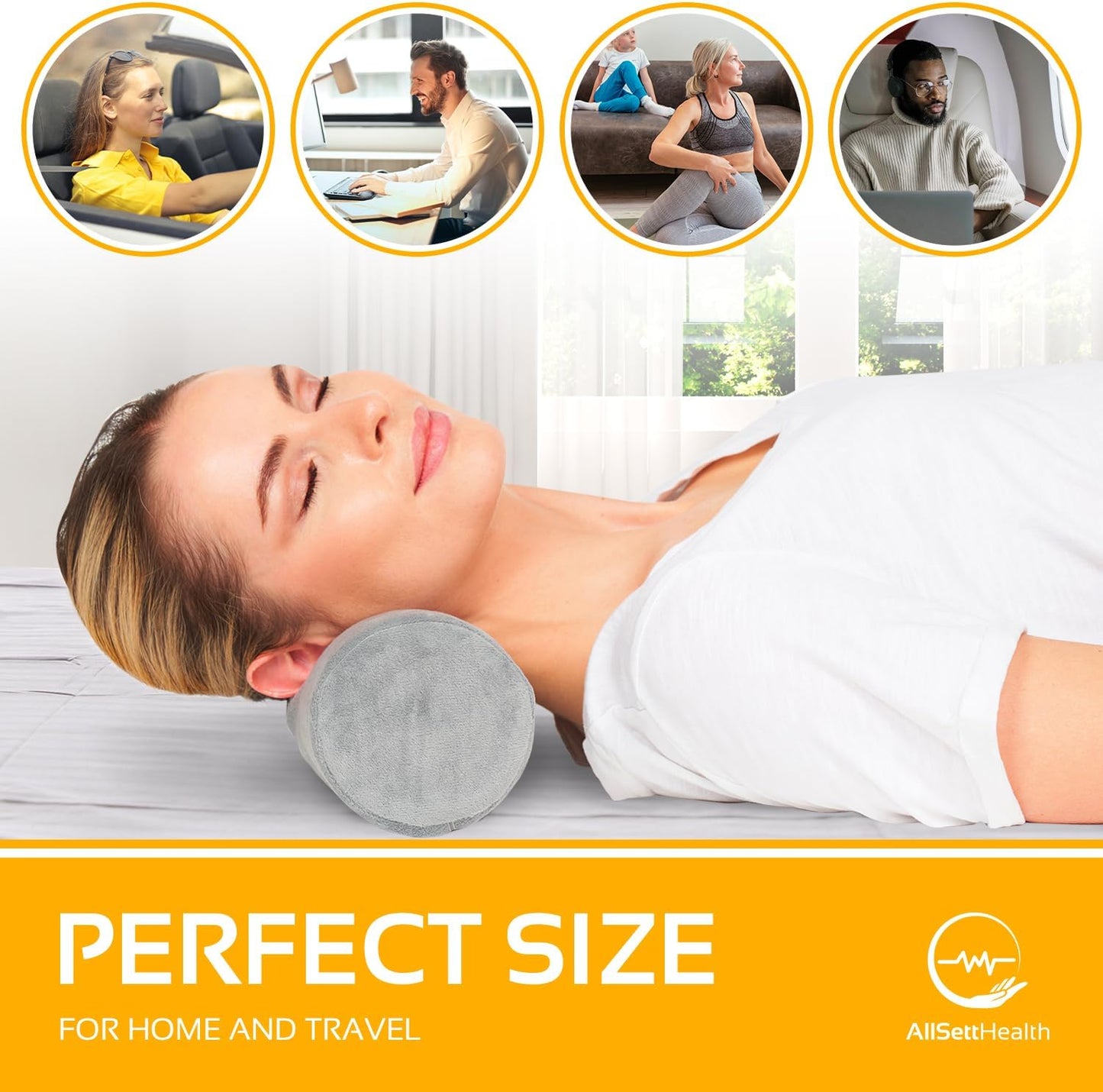 AllSett Health Firm Cervical Neck Roll Memory Foam Pillow, Bolster Pillow, Round Neck Support for Sleeping | Bolster for Bed, Legs, Back and Yoga