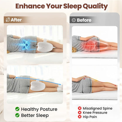 Knee Pillow for Side Sleepers, Supportive Memory Foam Leg Pillow for Side Sleeping with Elastic Strap, Heart-Shape Pillow Between Legs for Pain Relief on Sciatica, Hip Joints, Gray