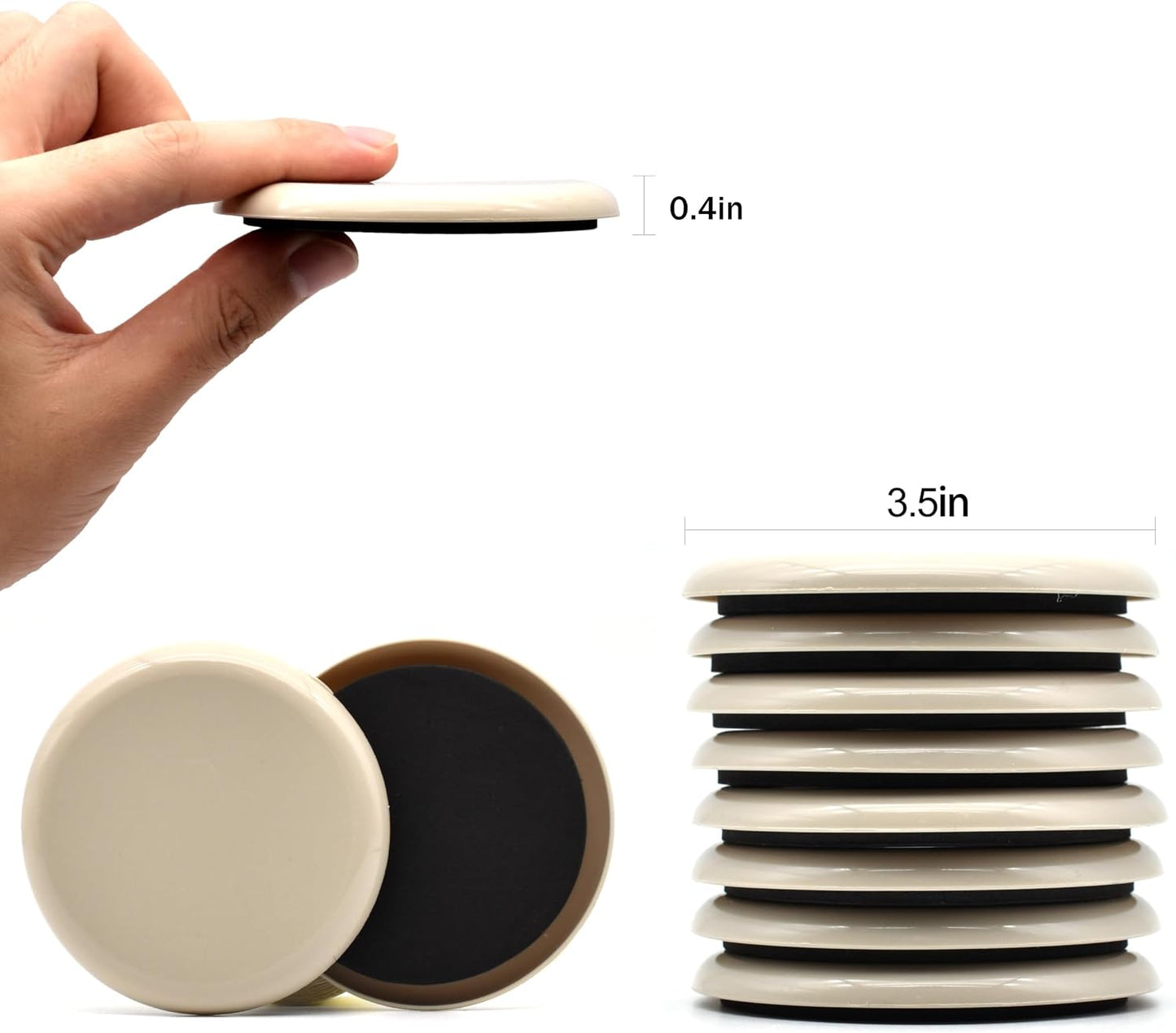 Furniture Sliders, 8 Pcs 3 1/2'' Furniture Sliders Pads for Hardwood Floors, Chair Legs Floors Protectors, Reusable Round Glides Glider, Heavy Duty Furniture Movers Sliders | Chair Legs Floors Protectors, Reusable Round Glides Glider, Heavy Duty