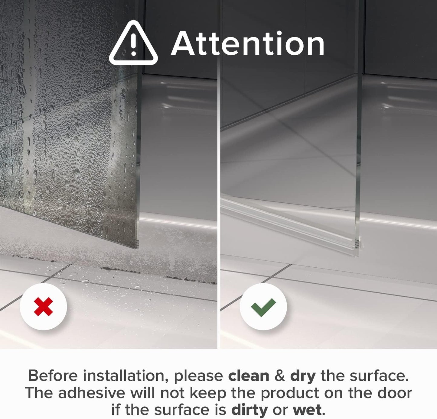 Frameless Shower Door Side Seal X-Protector - 40" Shower Door Seal | Self-Adhesive Shower Door Sweep - Premium Door Side Seal Strip - Silicone Glass Shower Seal Strip for All Door Thicknesses!
