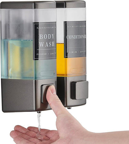 Pollock Shampoo and Conditioner Dispenser,Black 3 Chamber * 500ML | Shower Soap Dispenser Wall Mounted, Body Wash Dispenser No Drill,Refillable Shower Dispenser for Bathroom,Hotel,Public Place