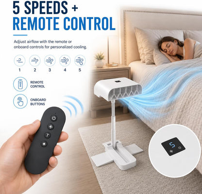 Bed Fan Under Sheets, Rechargeable Bed Cooling System With 5 Speeds Remote Control, Adjustable Height Mattress Fan For Under Blanket, Quiet Cordless Airflow For Hot Sleepers