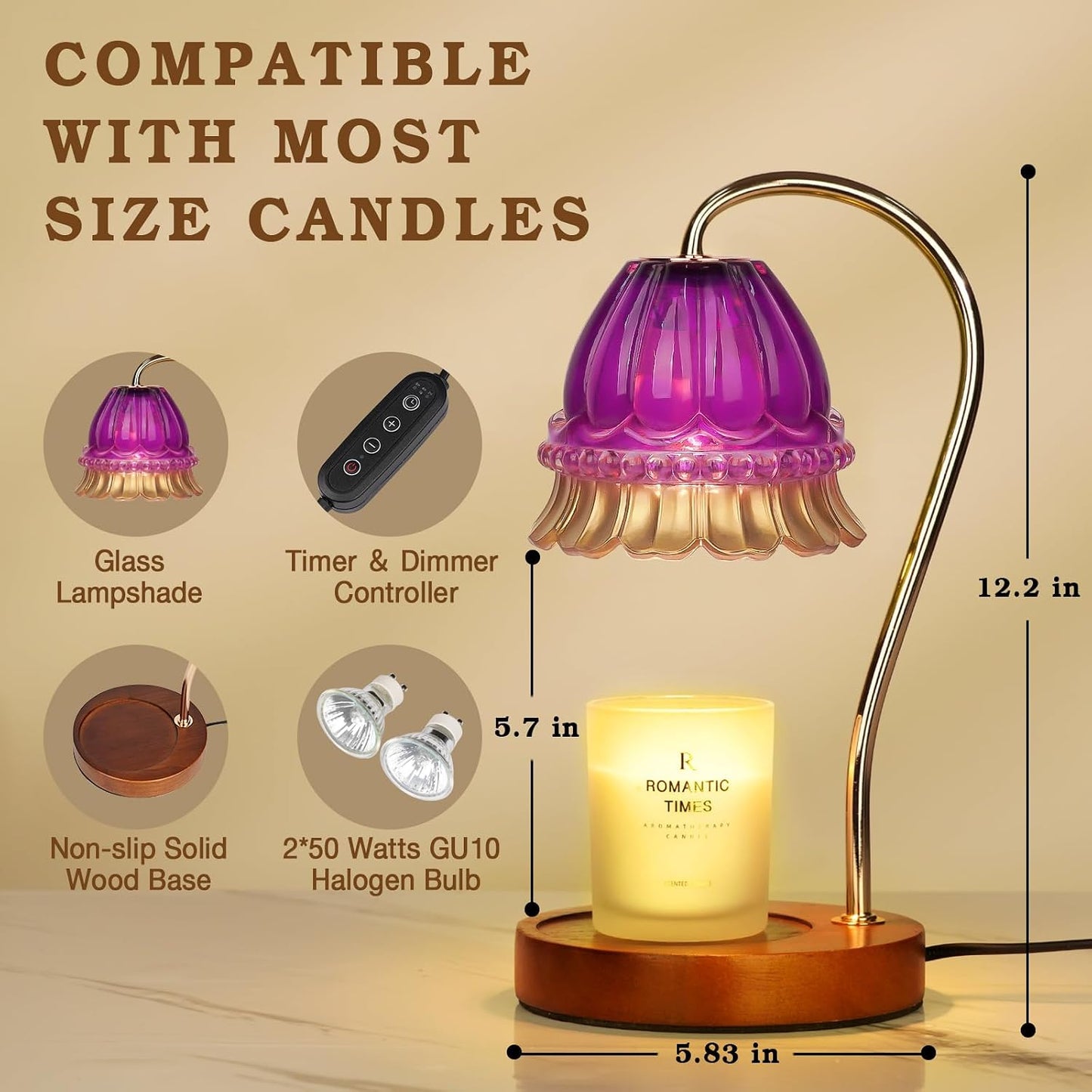 Funistree Flower Candle Warmer Lamp with Timer, Dimmable Candle Lamp Warmer, Christmas Birthday Gifts for Women Mom Her, Housewarming Home Decor, Lotus Wax Warmer for Yankee Candles - Lily Amber