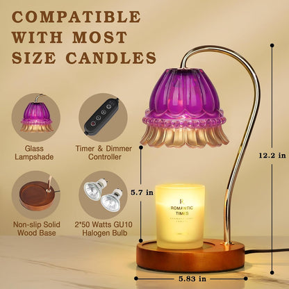Funistree Flower Candle Warmer Lamp with Timer, Dimmable Candle Lamp Warmer, Christmas Birthday Gifts for Women Mom Her, Housewarming Home Decor, Lotus Wax Warmer for Yankee Candles - Lily Amber