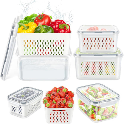 5 Pack Fruit Storage Containers for Fridge Berry Keeper Produce Saver | Leak-proof Food Container Set with Colander Veggie Keep Fresh BPA Free Plastic Refrigerator Organizer Freezer Dishwasher Safe