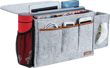 Zafit Bedside Caddy, Large Size Bedside Storage Organizer Bedside Organizer Caddy for Magazine Remotes Phone (13.4'' x 18.1'' Plus Size, Dark Grey)
