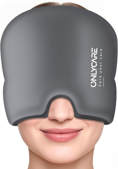 ONLYCARE Migraine Relief Cap, Headache Relief Cold Cap with Odorless Gel | Cooling Hat Head Wrap Soothing Face Ice Pack Mask Products for Tension Stress Hangover & Puffy Eyes, Relaxing Gifts for Women