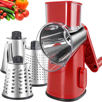 Weltonhm 4 in 1 Large Rotary Cheese Grater Hand Crank (black, 3 Graters) | Cheese Shredder Rotary and Slicer with 4 Stainless Steel Blades for Vegetables, Veggie and Cheese, Stronger Suction Base