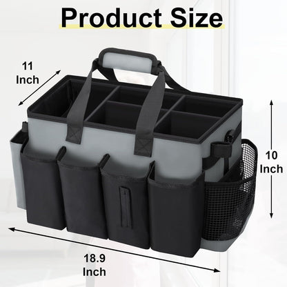 Wearable Large Cleaning Caddy Bag for Housekeepers (Black&Gray) | Cleaning Supplies Organizer with Adjustable Shoulder, Waist & Handle Straps, Detailing Bag for Kitchen Supplies