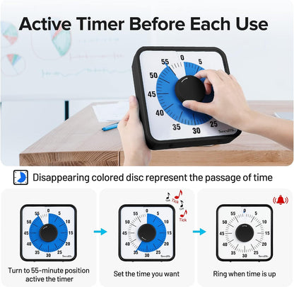 Secura Home 60-Minute Visual Timer, 7.5 Inch Oversize Countdown Timer Clock for Kids and Adults, Durable Mechanical Time Management Tool with Magnetic Backing （Sky Blue）