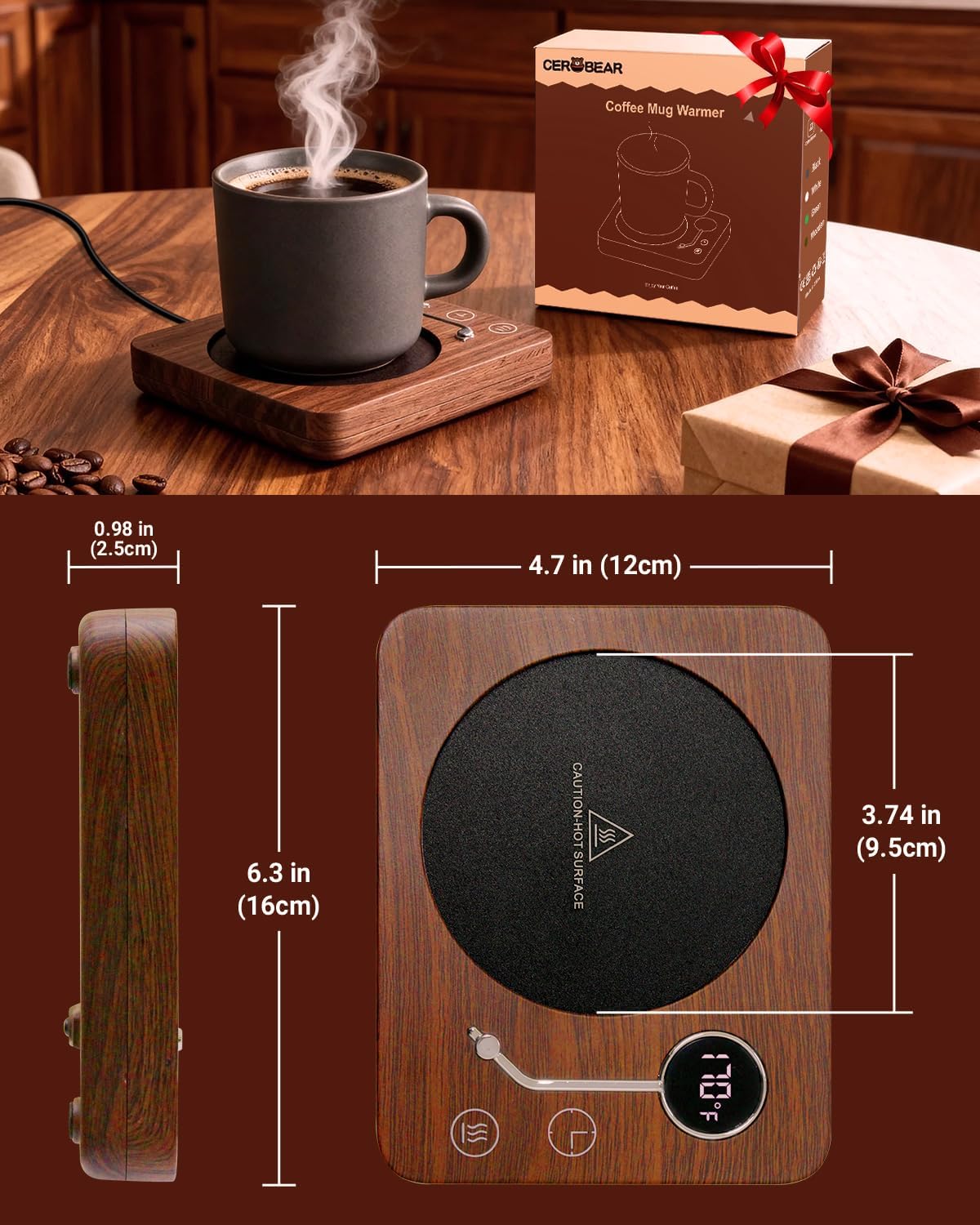 Coffee Mug Warmer, CEROBEAR Mug Warmer for Desk 3 Temperature Control 130℉/150℉/170℉, Cup Warmer with Auto Shut Off for Coffee Milk Tea Beverage-Black