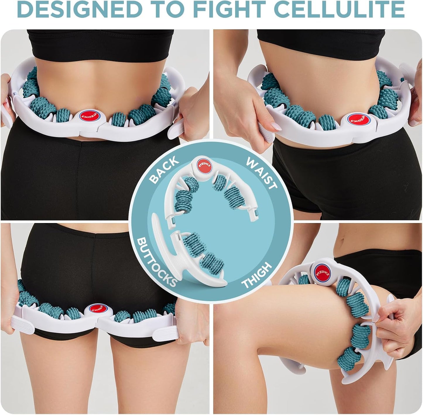 Cellulite Massage Tool - Lymphatic Drainage Massager - Muscle Roller, Deep Fascia Massage, Dimpled Skin Removal, Legs/Thighs/Buttocks, Anti-Cellulite Roller, Smooth Skin (14 Wheel - Green)