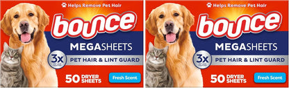 Bounce Pet Hair and Lint Guard Mega Dryer Sheets with 3X Pet Hair Fighters, Fresh Scent, 180 Count