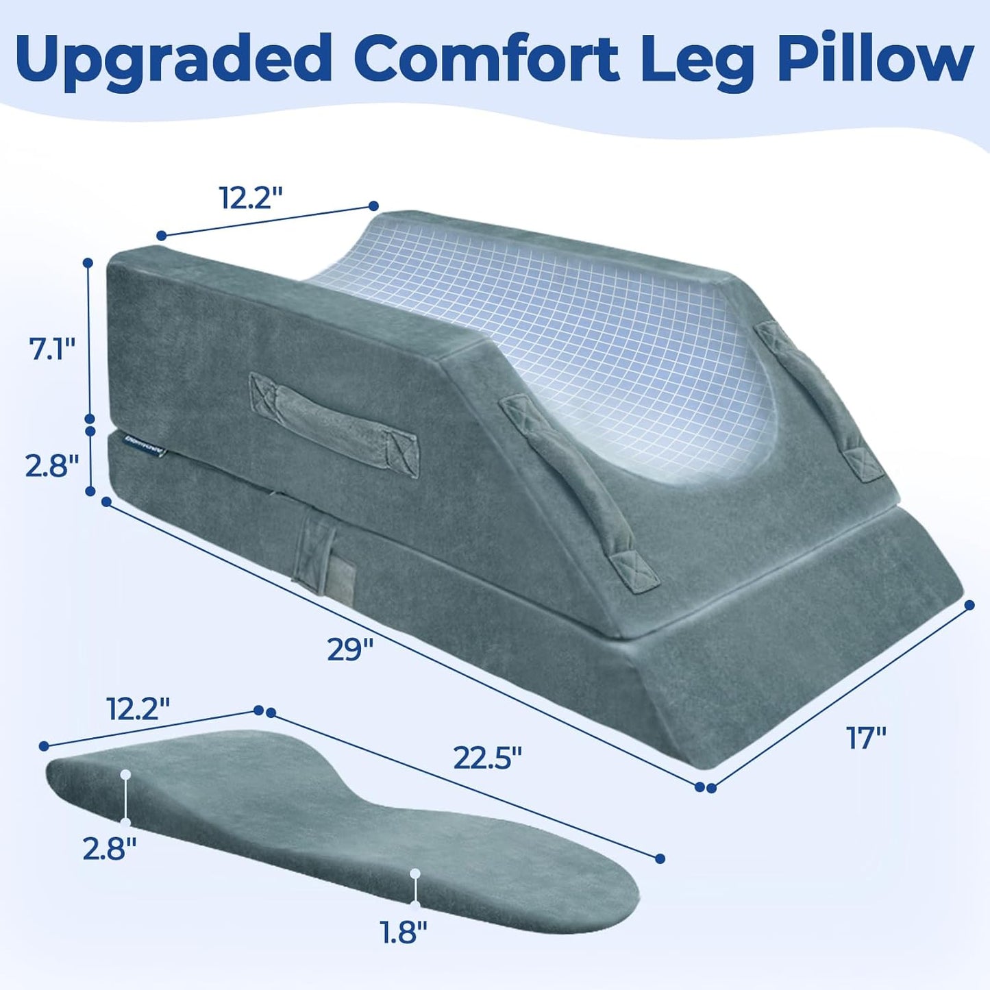 KingPavonini 4-Height Adjustable Leg Elevation Pillows for After Surgery | Soft Yet Supportive Memory Foam, Fits Various Heights, Relieve Pain & Swelling, 4 Handles & Insert Pad, Washable Velvet Cover