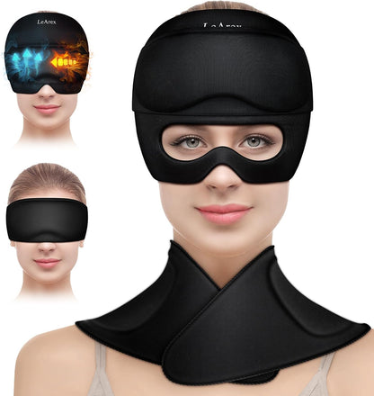 3 in 1 Migraine Relief Cap Neck Ice Pack Wrap Gel and Ice Eye Masks, Detachable Ice Caps with Eyes Masks, Hot and Cold Therapy for Relief of Headaches, Stiff Neck and Eye Fatigue (Purple)