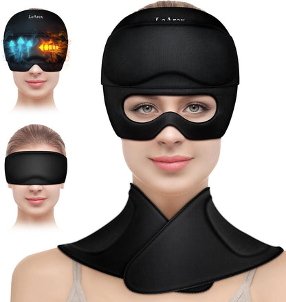 3 in 1 Migraine Relief Cap Neck Ice Pack Wrap Gel and Ice Eye Masks, Detachable Ice Caps with Eyes Masks, Hot and Cold Therapy for Relief of Headaches, Stiff Neck and Eye Fatigue (Purple)