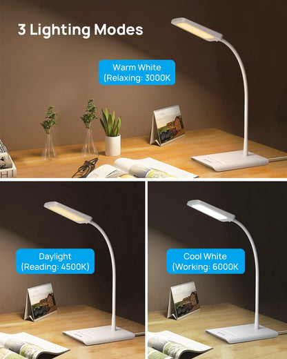 TROND Desk Lamp, Dimmable Eye-Caring Table Lamp, Memory Function, Black | 3 Color Modes 7 Brightness Levels, Flexible Gooseneck, Touch Control, Desk Light for Home Office Dorm Room Essentials
