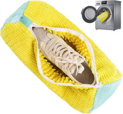 Shoe Washing Machine Bag Reusable Sneaker Washing Bag with Built-in Fluffy Brushes for 360° All-Around Cleaning, Laundry Shoe Bag is Designed for Washer and Dryer （Yellow 2pcs）