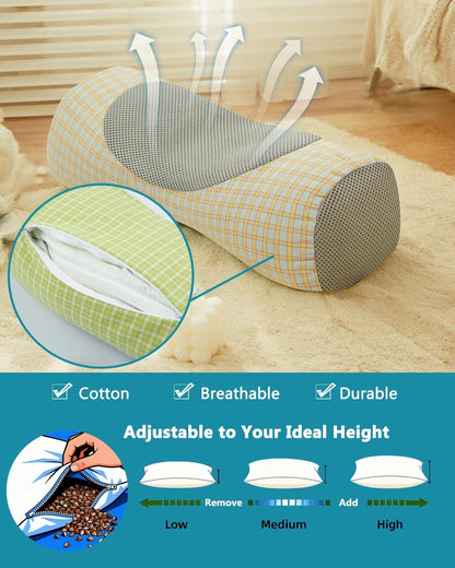 Buckwheat Cervical Neck Roll Pillow,17.7"x5.9" Firm Support Neck Bolster with Washable Cover, Adjustable Hard Cylinder Round Pillow with Buckwheat Hulls, for Office Lunch Breaks Sleeping,Pink