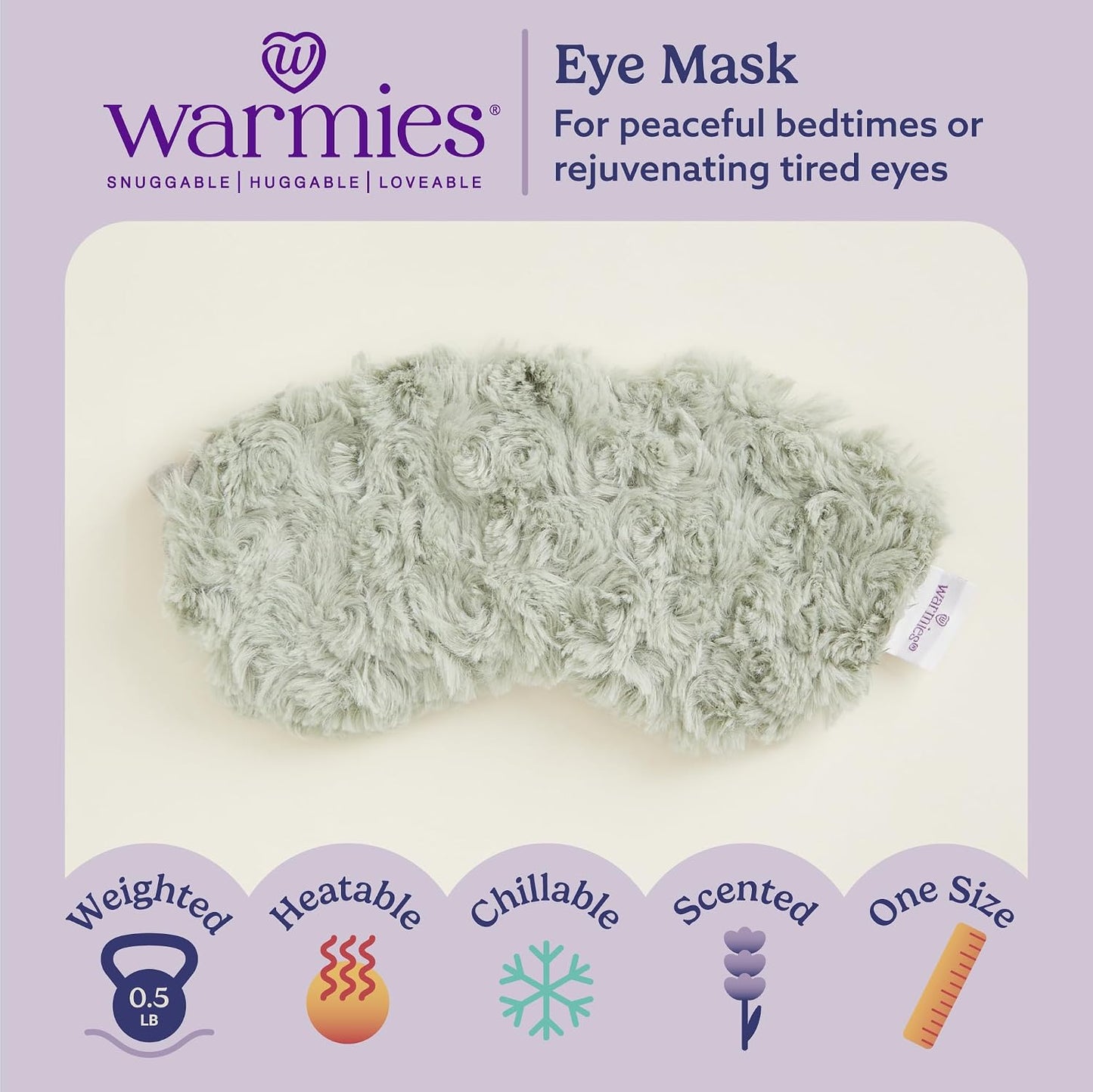 warmies Microwavable Eye Mask for Warmth & Comfort - Heating & Cooling Compress for Calming Relaxation - Weighted & Heated Eye Mask with Scented Lavender for Sleeping - Snowy
