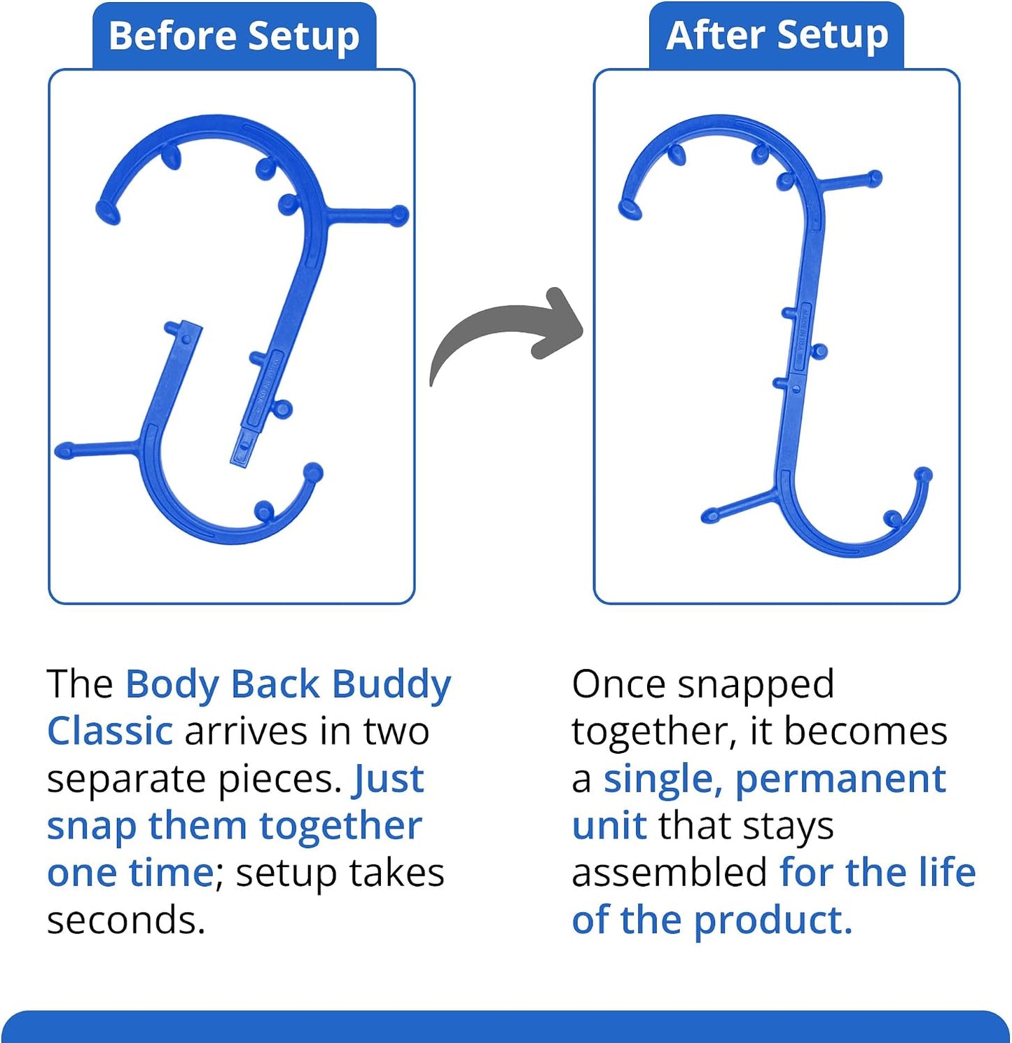 Body Back Buddy Classic Back Massager & Neck Massager for Pain Relief, Blue | USA Made Dual Massage Hooks For Back, Shoulder, And Neck, Muscle Knot Remover For Trigger Point Therapy And Full Body Relief