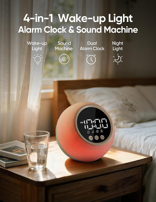 Wake Up Light Sunrise Alarm Clock with Sound Machine, 12-Color Night Light | ERZERT Digital Dual Alarm Clock for Bedrooms with White Noise Machine 30 Sounds, Snooze, Easy-Set for Baby Kids Adult