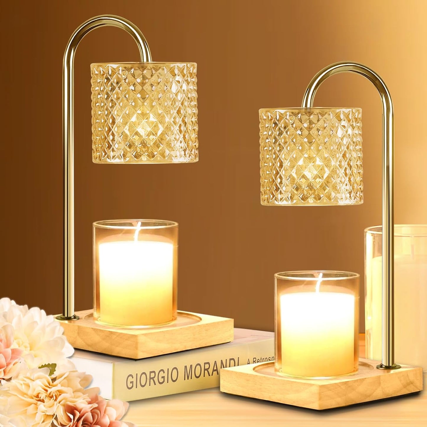 Candle Warmer Lamp with Timer Dimmer, Birthday Gifts for Women Mom, House Warming Gifts, Elegant New Home Decor, Wax Warmer for Jar Candles, Heater Lamp for Scented Wax, Amber Glass