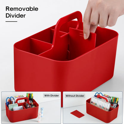 Multiuse Caddy Organizer with Handle, Portable Divided Plastic Tote Bin - Art Craft, Stationary Pen Marker Crayons, Makeup Hair Supplies Storage - Bathroom, Classroom, Dorm, Office, Desk Holder - Grey