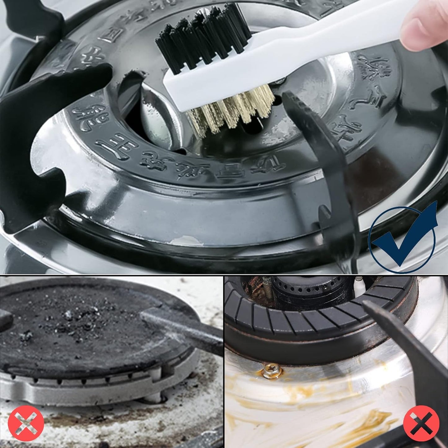 2 Pcs Deep Gas Stove Wire Brushes 4-in-1 Metal Kitchen Cleaning Wire Brush Small Brass/Nylon Brushes for Cleaning Gas Stove Range Hood Pot Pan Paint/Rust/Dirt