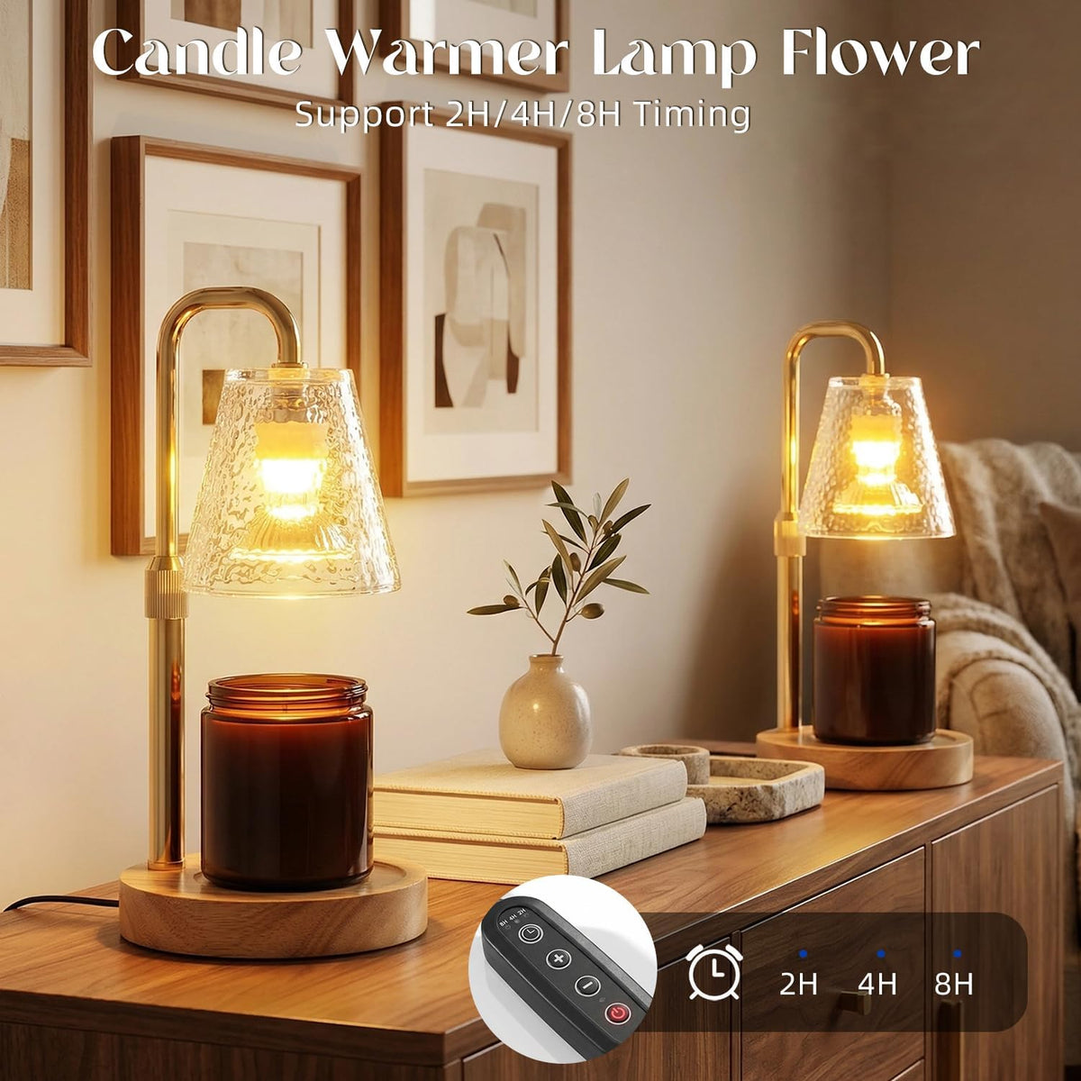 Glimra 2 Pack Candle Warmer Lamp with Timer,Dimmable,Adjustable Height