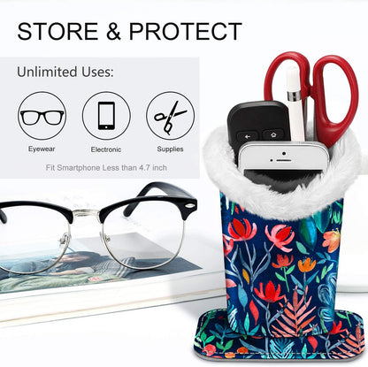 FINTIE Plush Lined Eyeglasses Holder, Glasses Stand Case For Nightstand | Soft Plush Lining, Bedside Eyeglasses Holder, Office Desktop Organizer, Small Item Storage, Anti-Scratch - Colors B