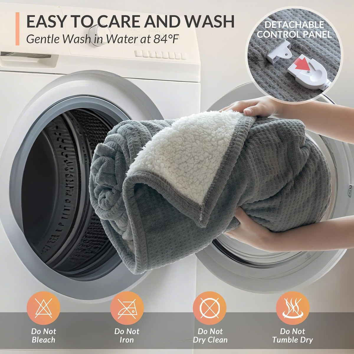 HOMLYNS Heated Throw Blanket, 5 Heat Settings, 3 Hours Timer, Grey